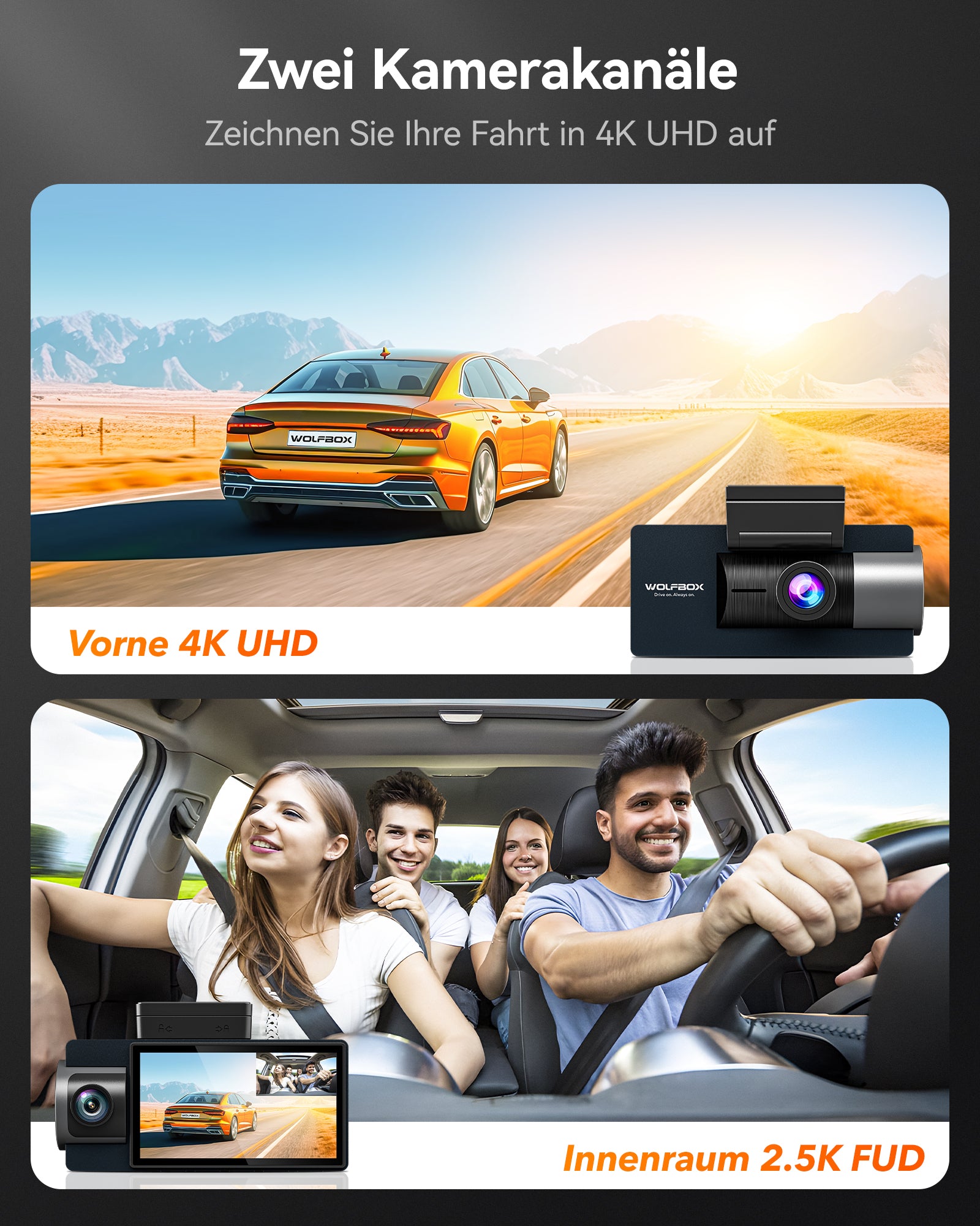 WOLFBOX i17 4K+1080P+1080P 5G WiFi Super IR Nachtsicht-Dashcam