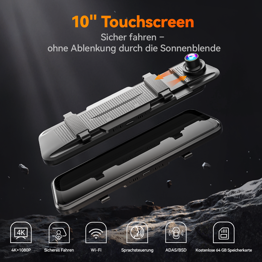 WOLFBOX M40 4K 10-Zoll Spiegel-Dashcam mit ADAS, WLAN & Touchscreen