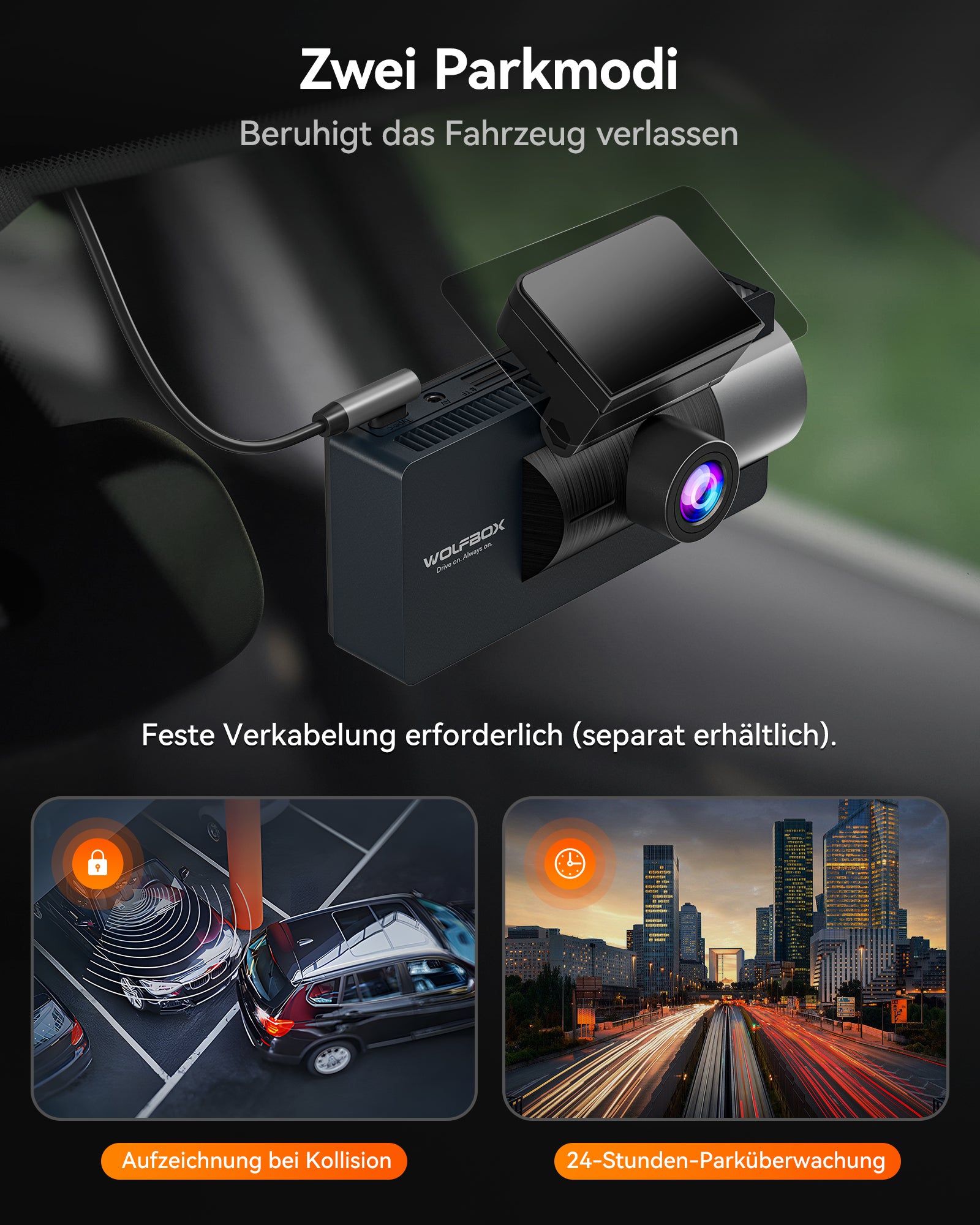 WOLFBOX i17 4K+1080P+1080P 5G WiFi Super IR Nachtsicht-Dashcam