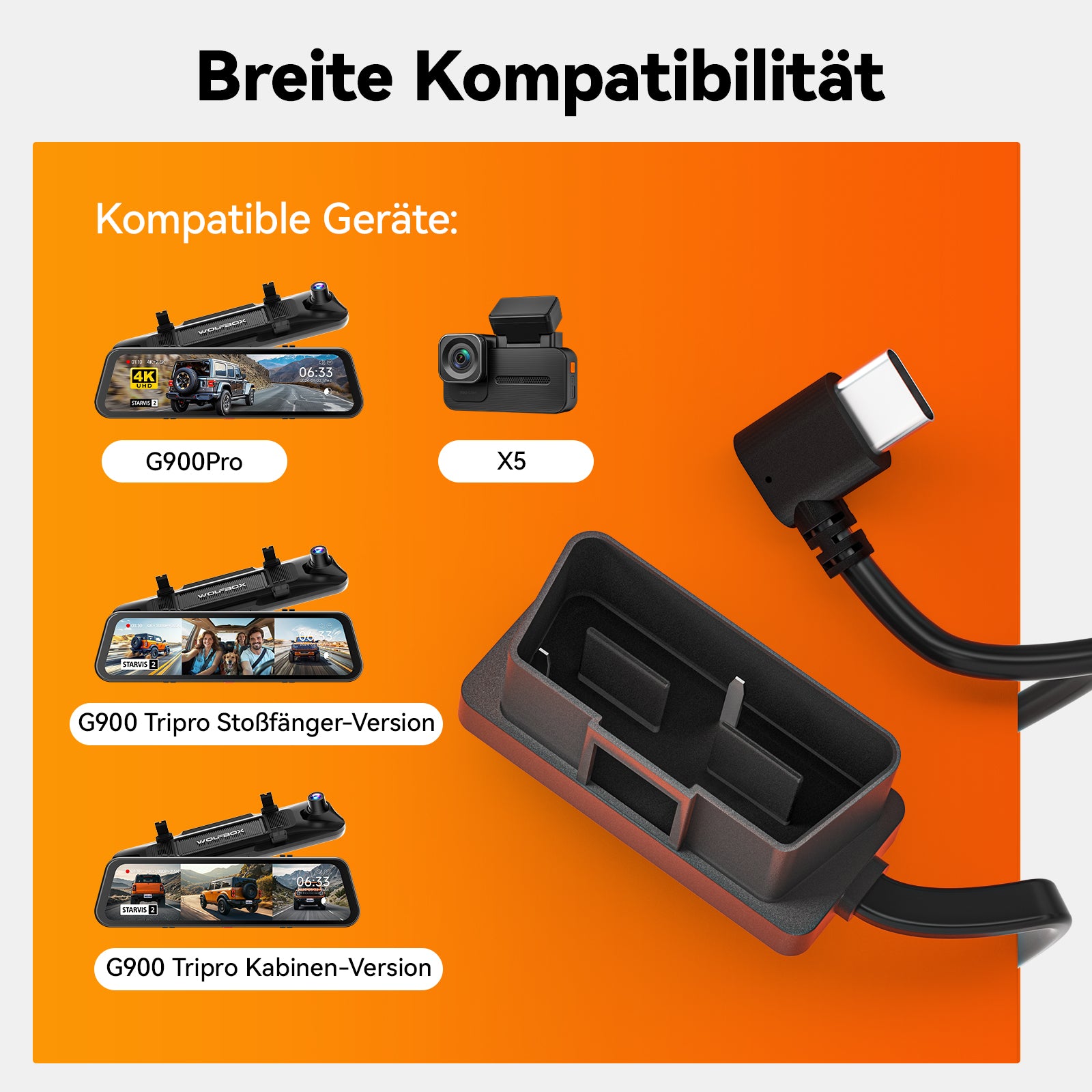 WOLFBOX Dashcam Multifunktionales Hardwire-Kit für G900TriPro