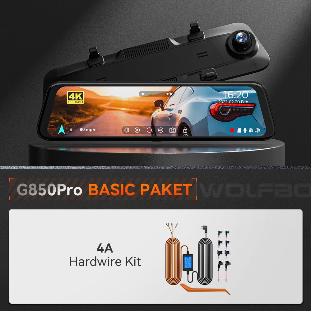 Wolfbox G850Pro Dashcam | 4K Wifi Auto Dashcam mit Front- und Rückspiegelkamera