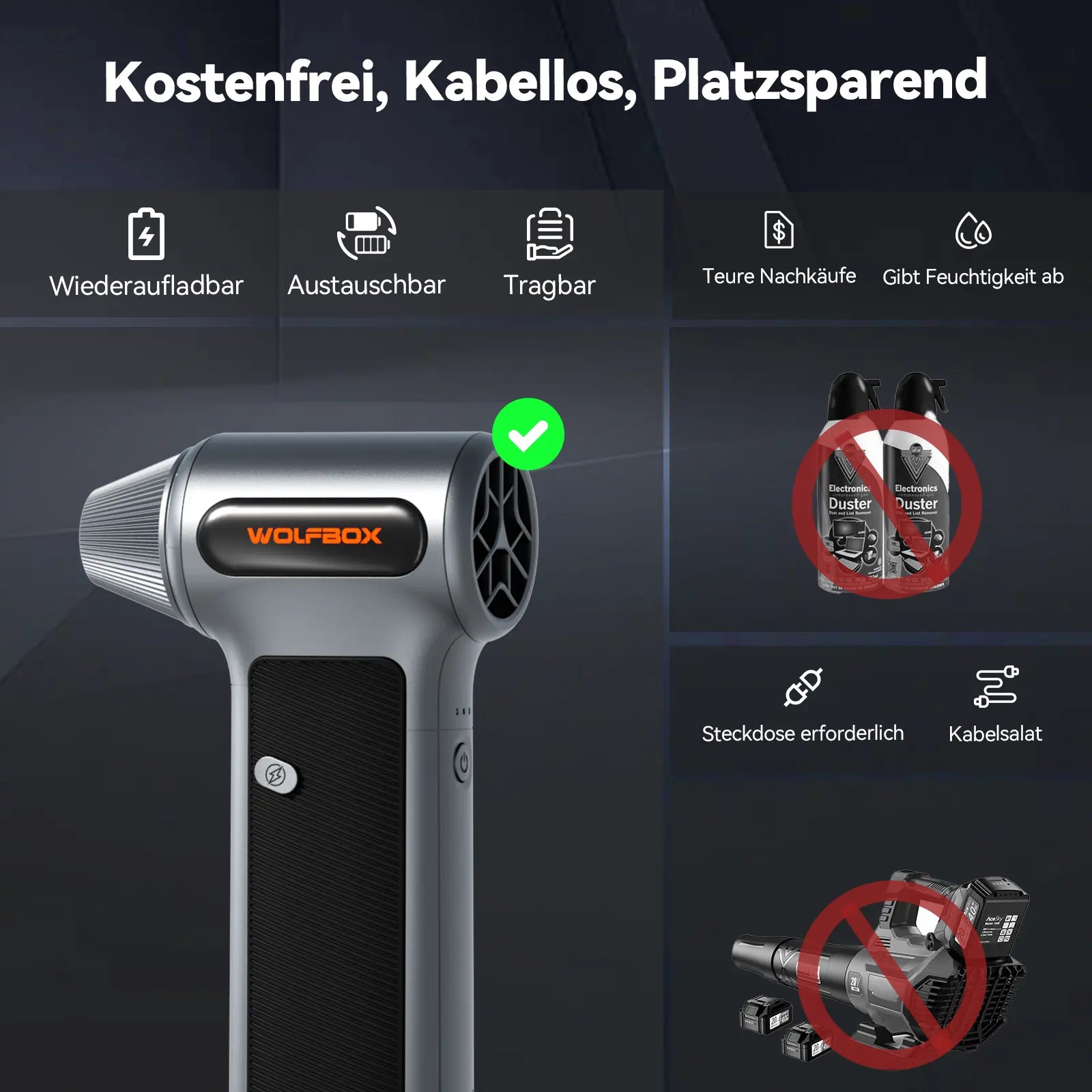 Vorbestellung——WOLFBOX MF200 Druckluftbläser – Wechselbare Batteriekassette