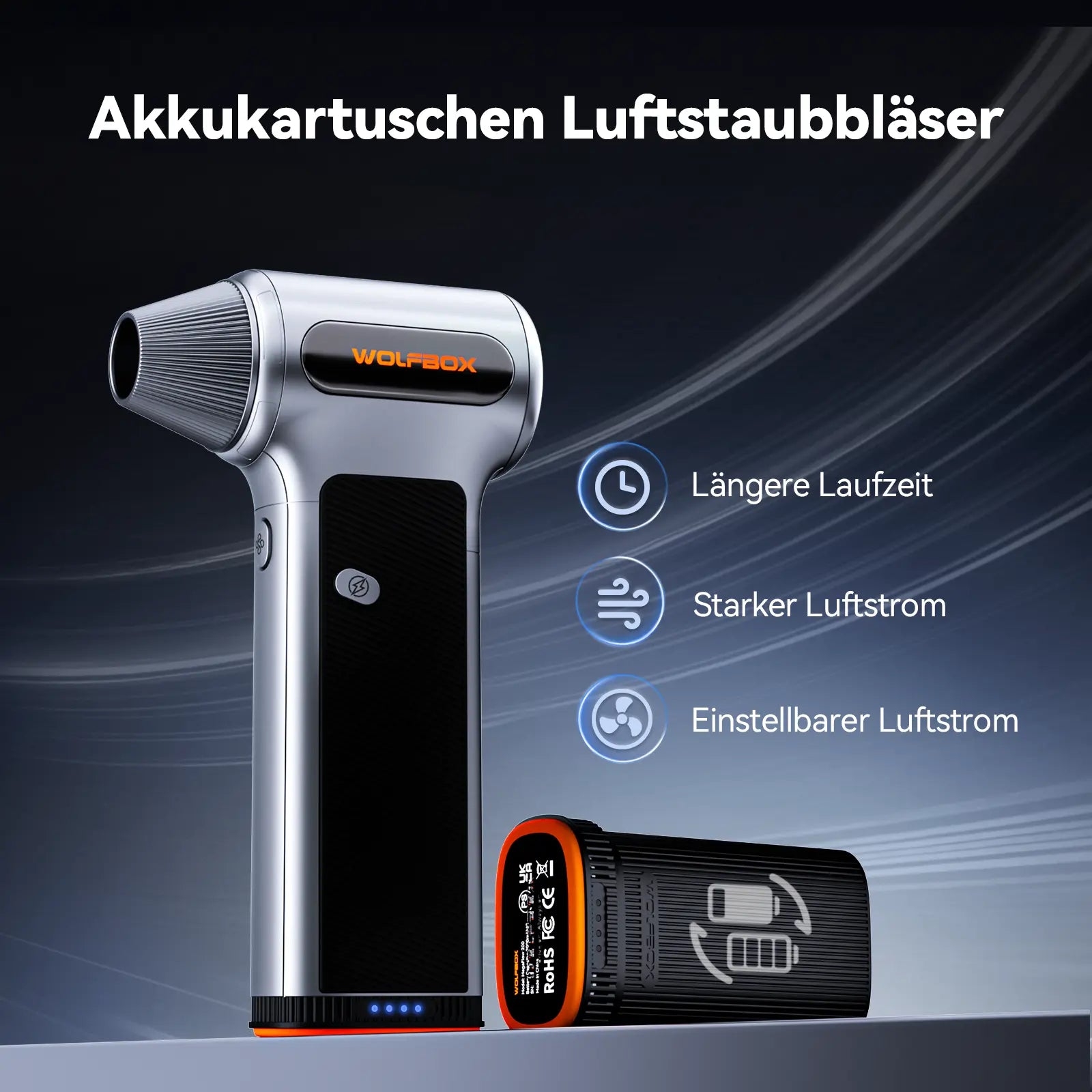 Vorbestellung——WOLFBOX MF200 Druckluftbläser – Wechselbare Batteriekassette