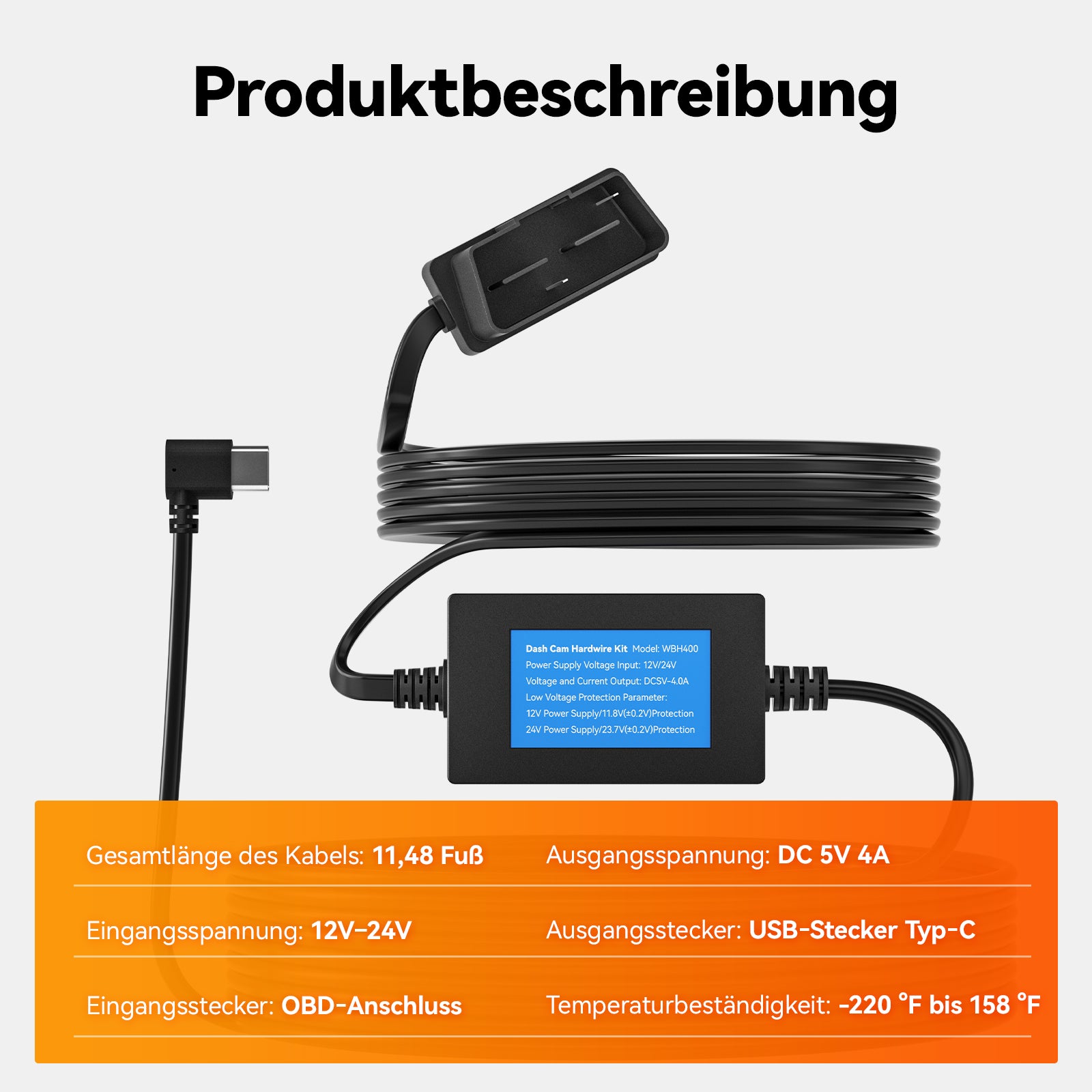 WOLFBOX Dashcam Multifunktionales Hardwire-Kit für G900TriPro
