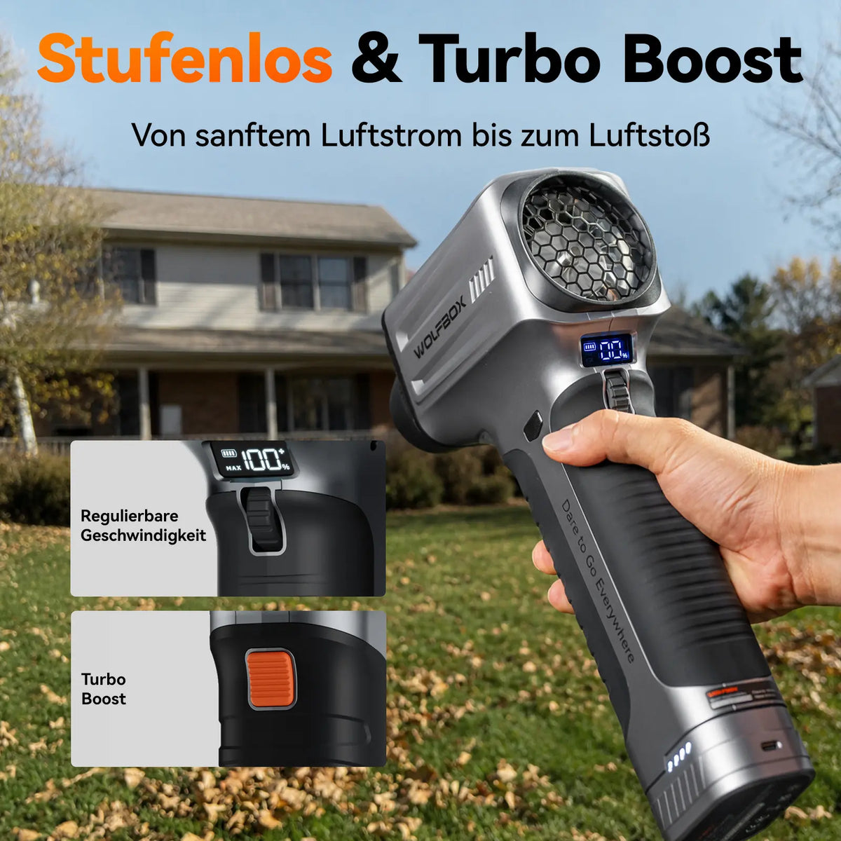 WOLFBOX MF500PRO Akku-Luftbläser – Handgebläse für Laub & Outdoor-Reinigung