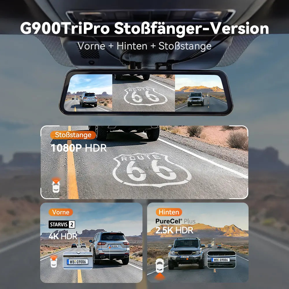 WOLFBOX 12'' 4K Sony STARVIS 2 Touchscreen Rückspiegel-Dashcam mit 30 Monate Garantie