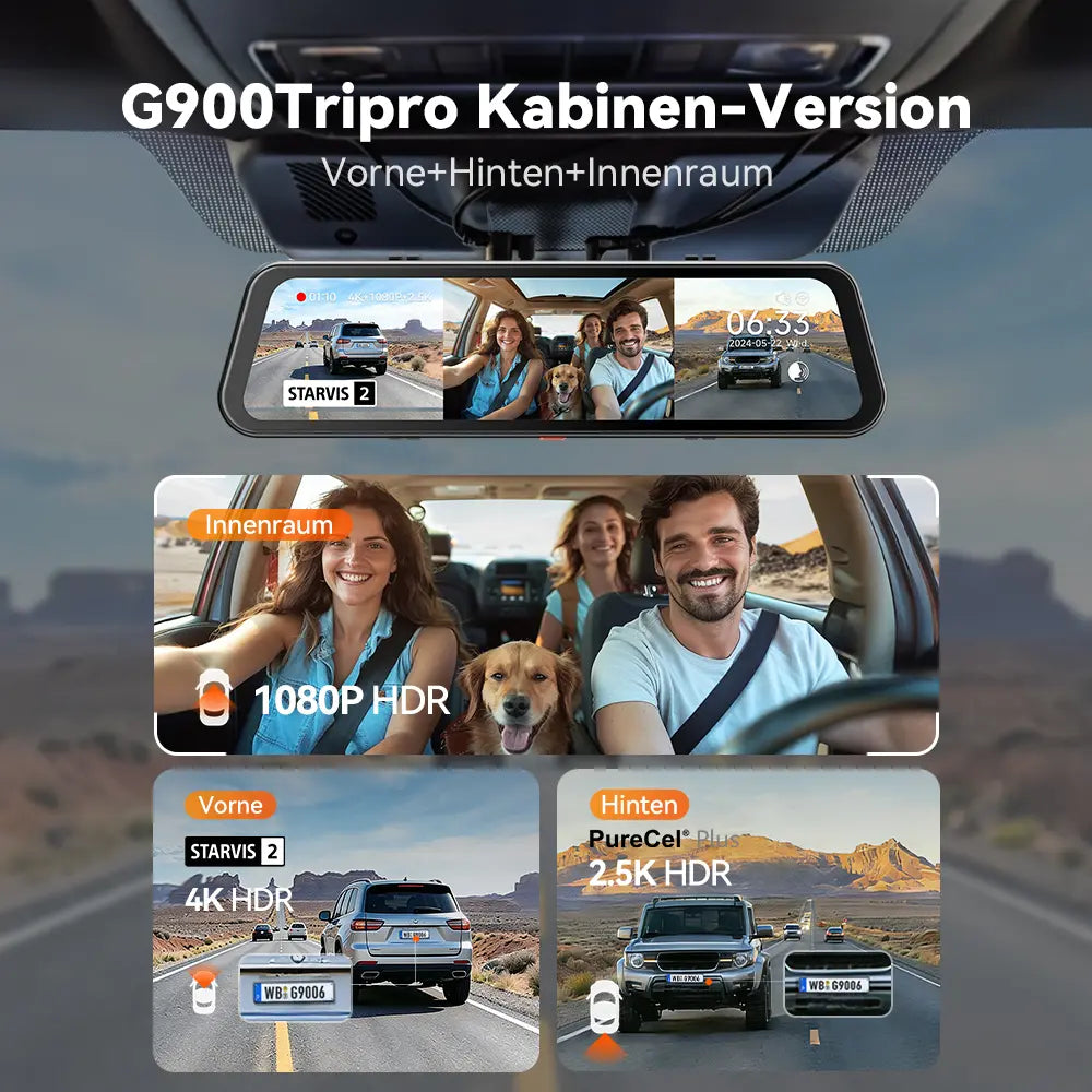 WOLFBOX 12'' 4K Sony STARVIS 2 Touchscreen Rückspiegel-Dashcam mit 30 Monate Garantie