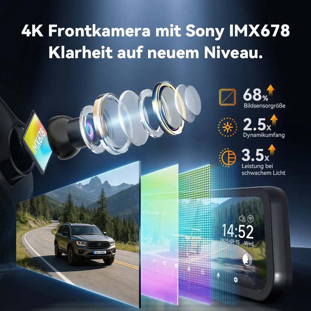 WOLFBOX 12'' 4K Sony STARVIS 2 Touchscreen Rückspiegel-Dashcam mit 30 Monate Garantie