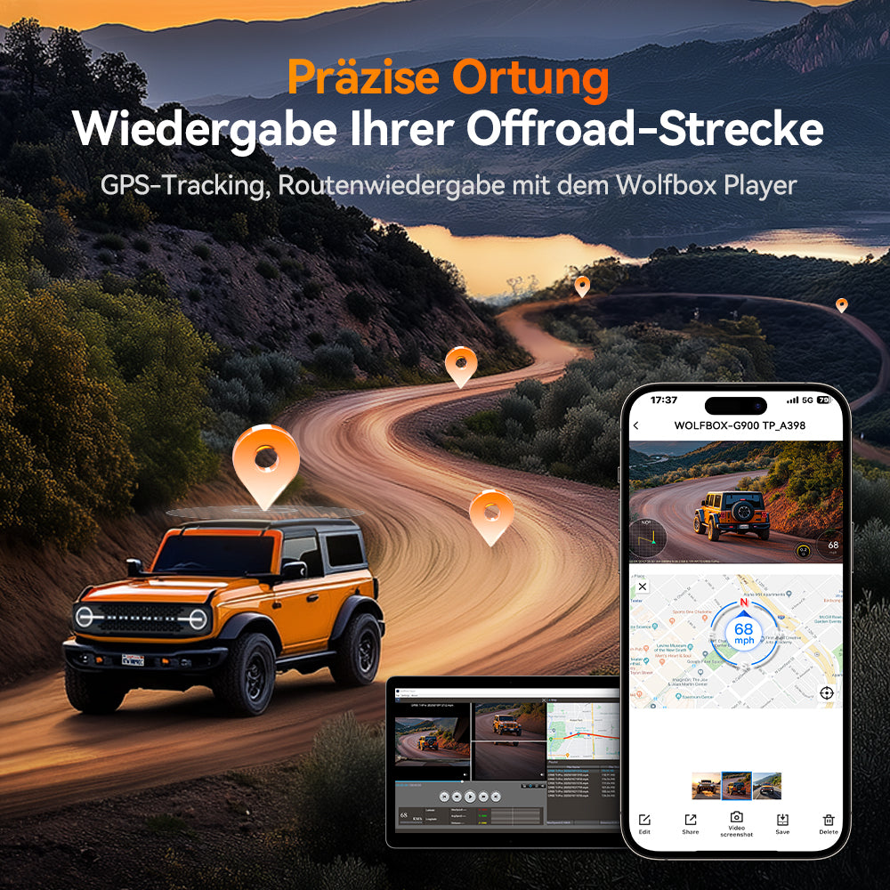 WOLFBOX G900 TriPro Stoßfänger-Version 3-Kanal Rückspiegel-Dashcam
