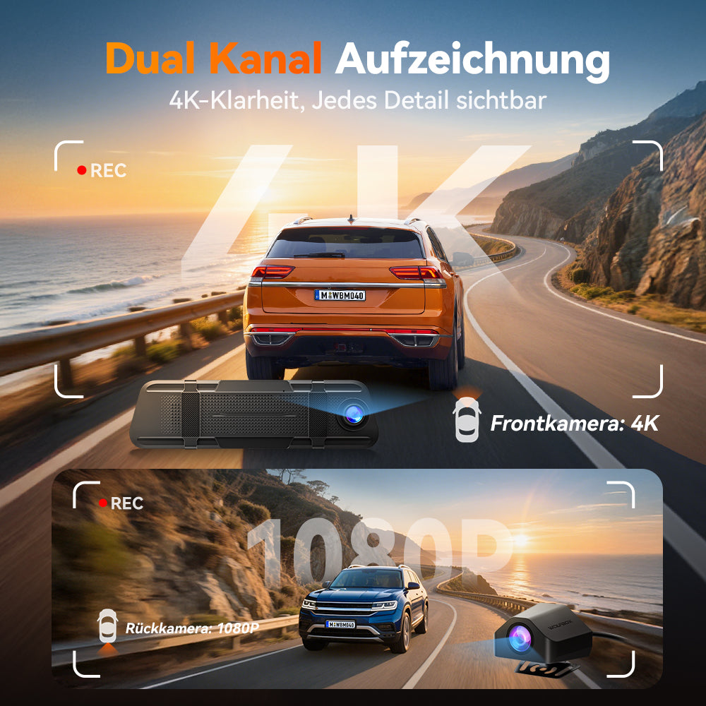 WOLFBOX M40 4K 10-Zoll Spiegel-Dashcam mit ADAS, WLAN & Touchscreen