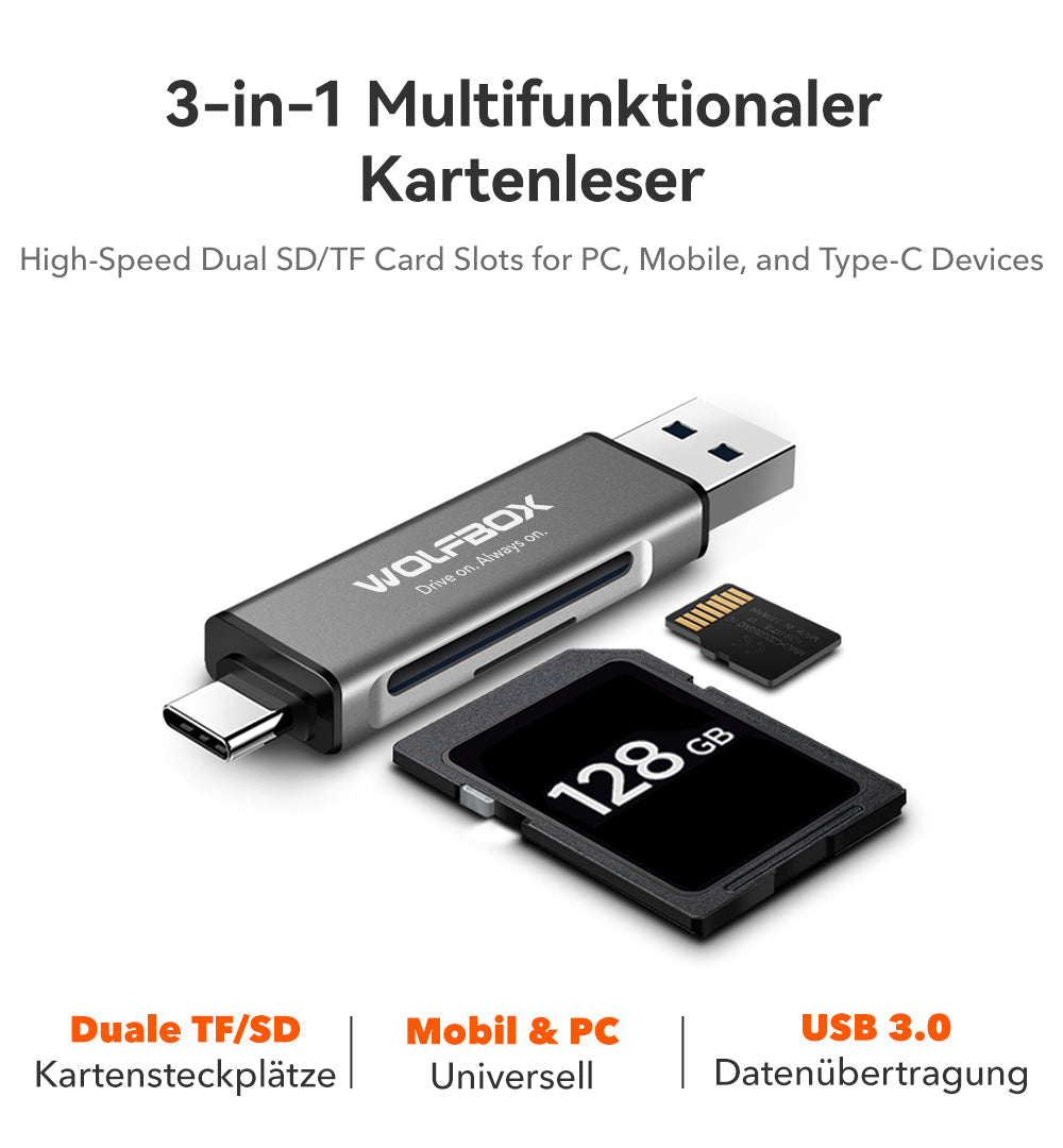 WOLFBOX 2-in-1 Kartenleser mit USB-C- und USB-A-Schnittstelle