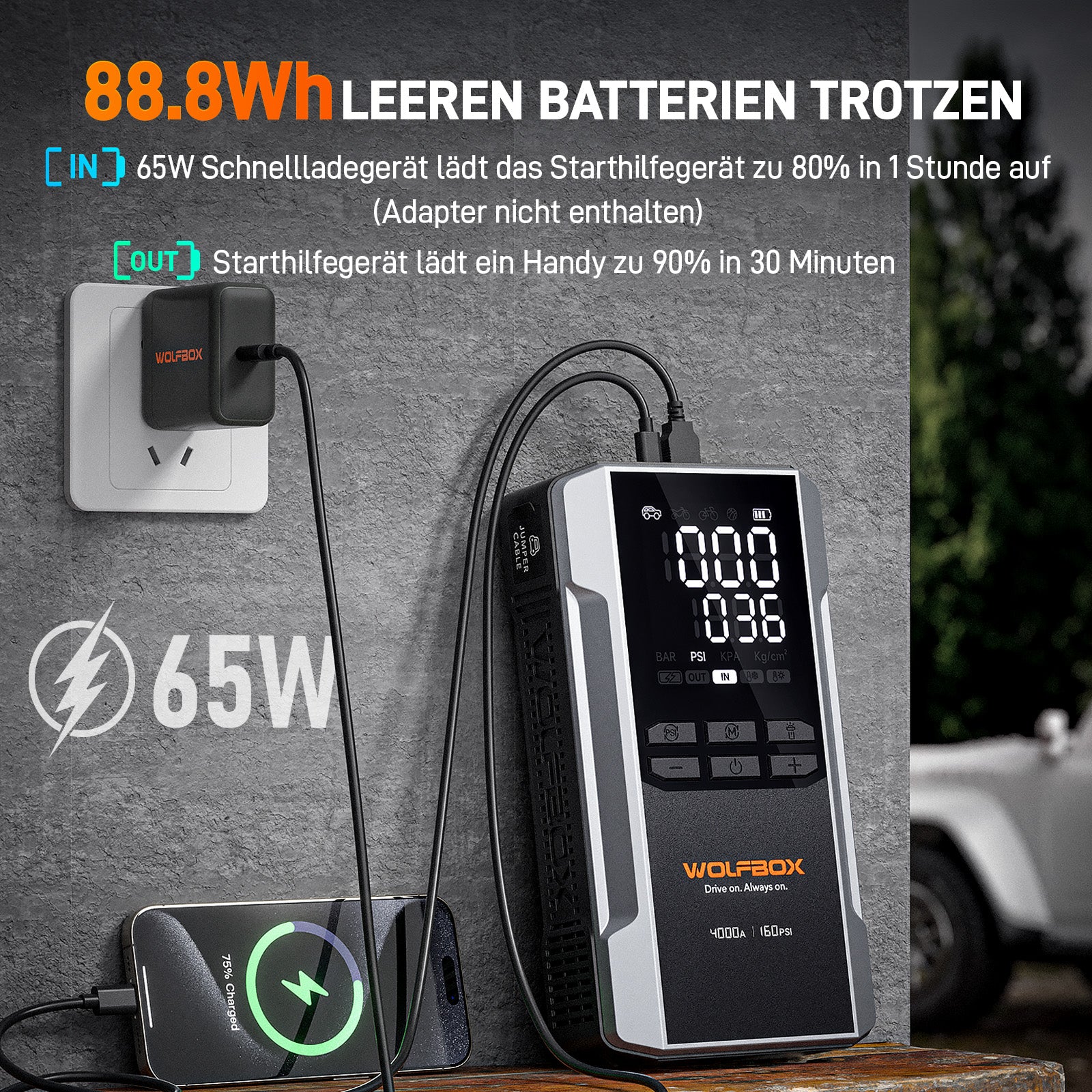 4-in-1 Starthilfe mit Luftkompressor | MegaVolt 24Air