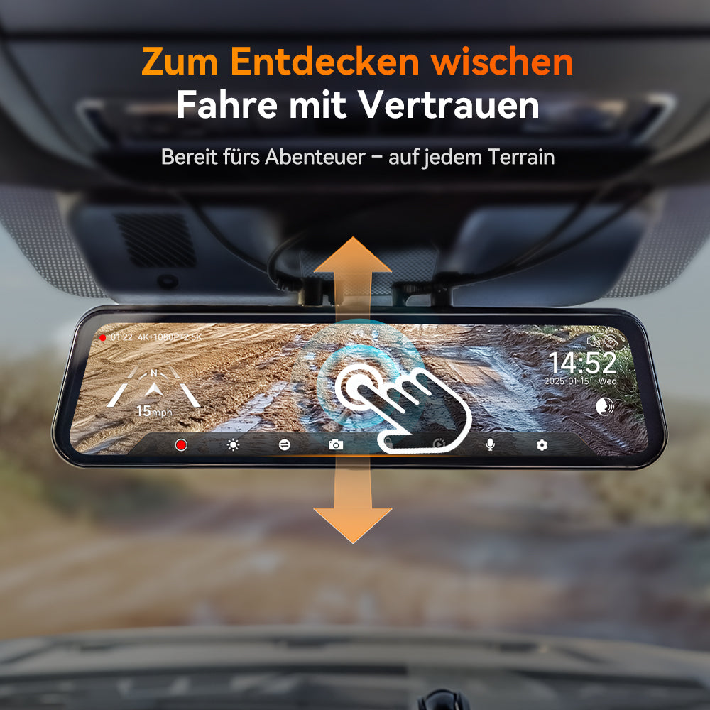 WOLFBOX G900 TriPro Stoßfänger-Version 3-Kanal Rückspiegel-Dashcam