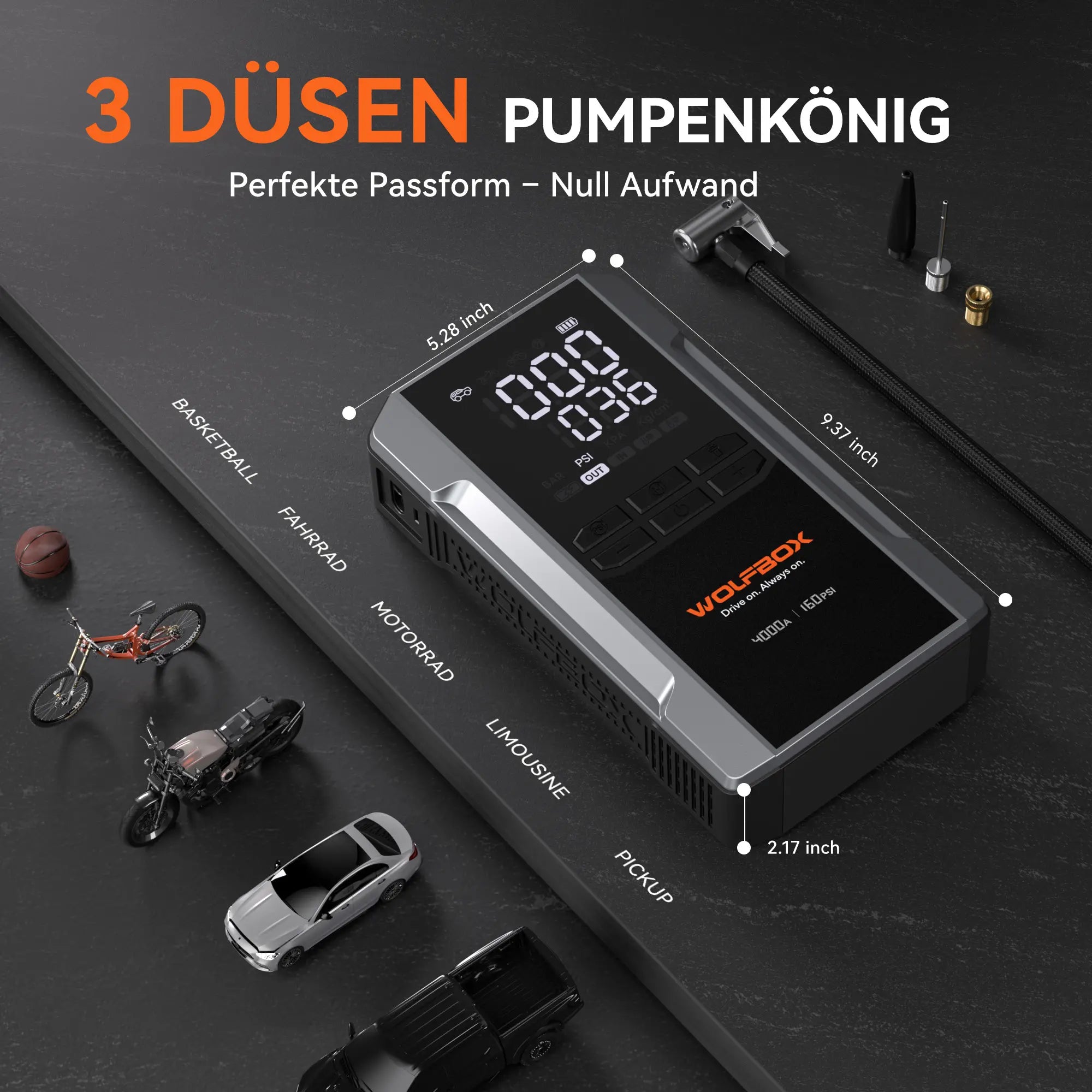 4-in-1 Starthilfe mit Luftkompressor | MegaVolt 24Air