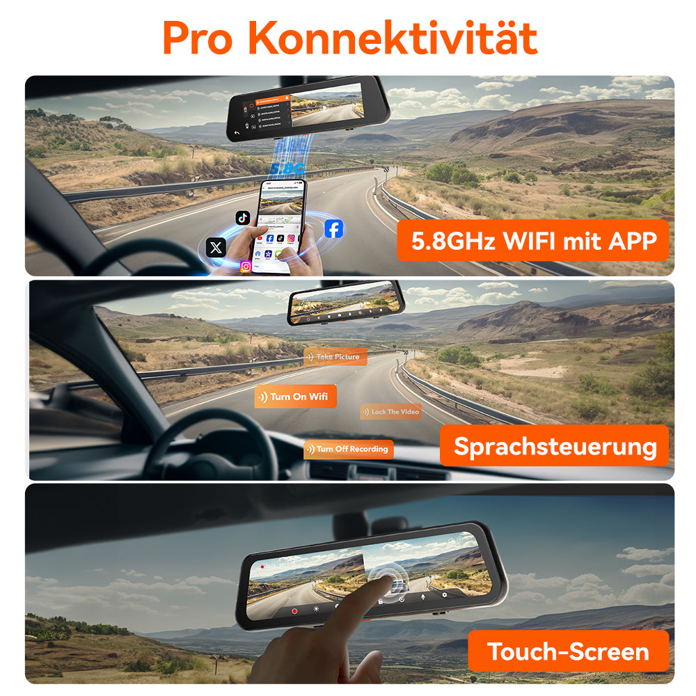 WOLFBOX G900Pro 12MP WiFi Touchscreen Rückspiegel Dashcam Smart Spiegel