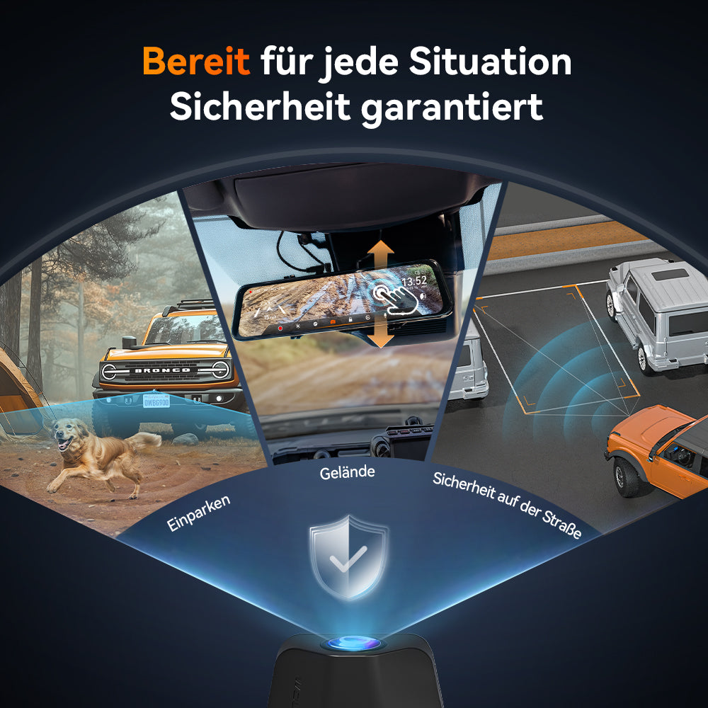 WOLFBOX G900 TriPro Stoßfänger-Version 3-Kanal Rückspiegel-Dashcam