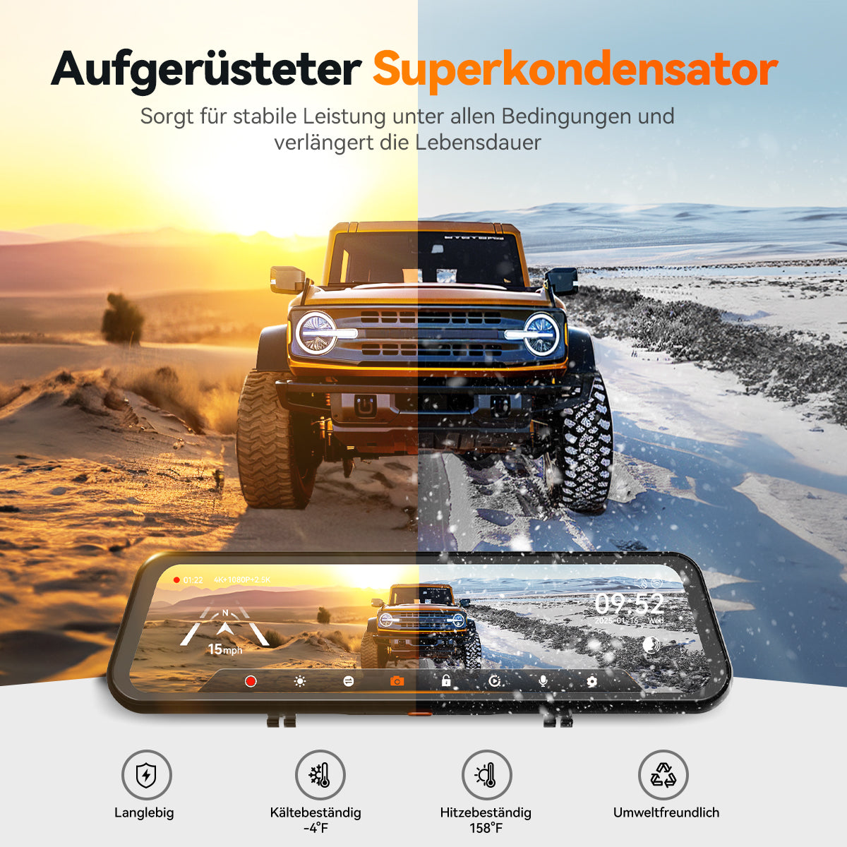 G900 TriPro 4K+2,5K+1080P 3-Kanal Kabinen Monitor Spiegel Dashcam