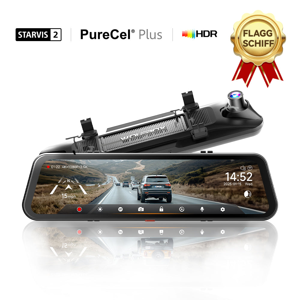 WOLFBOX 12'' 4K Sony STARVIS 2 Touchscreen Rückspiegel-Dashcam mit 30 Monate Garantie