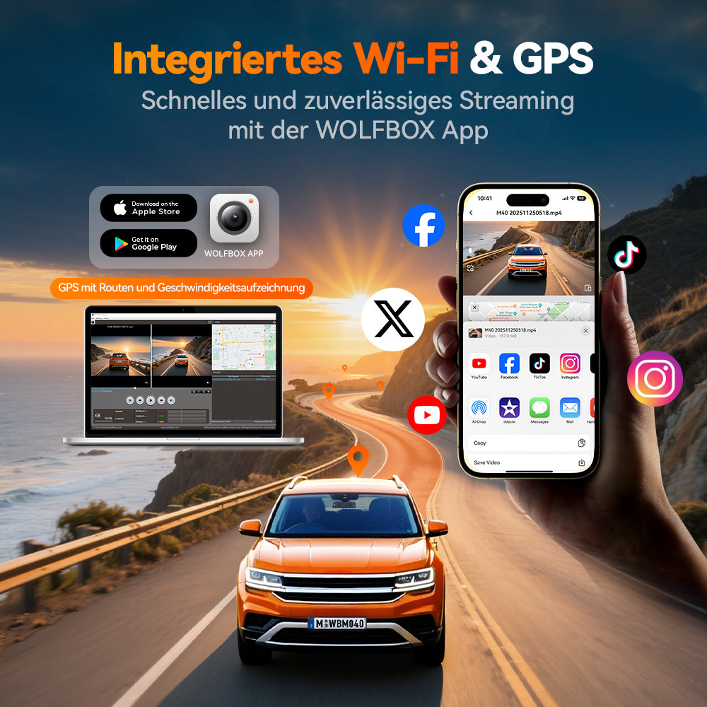 WOLFBOX M40 4K 10-Zoll Spiegel-Dashcam mit ADAS, WLAN & Touchscreen