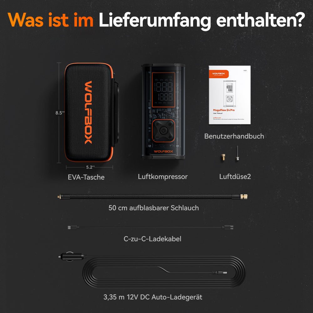WOLFBOX MegaFlow 24 Pro Tragbarer Reifenkompressor