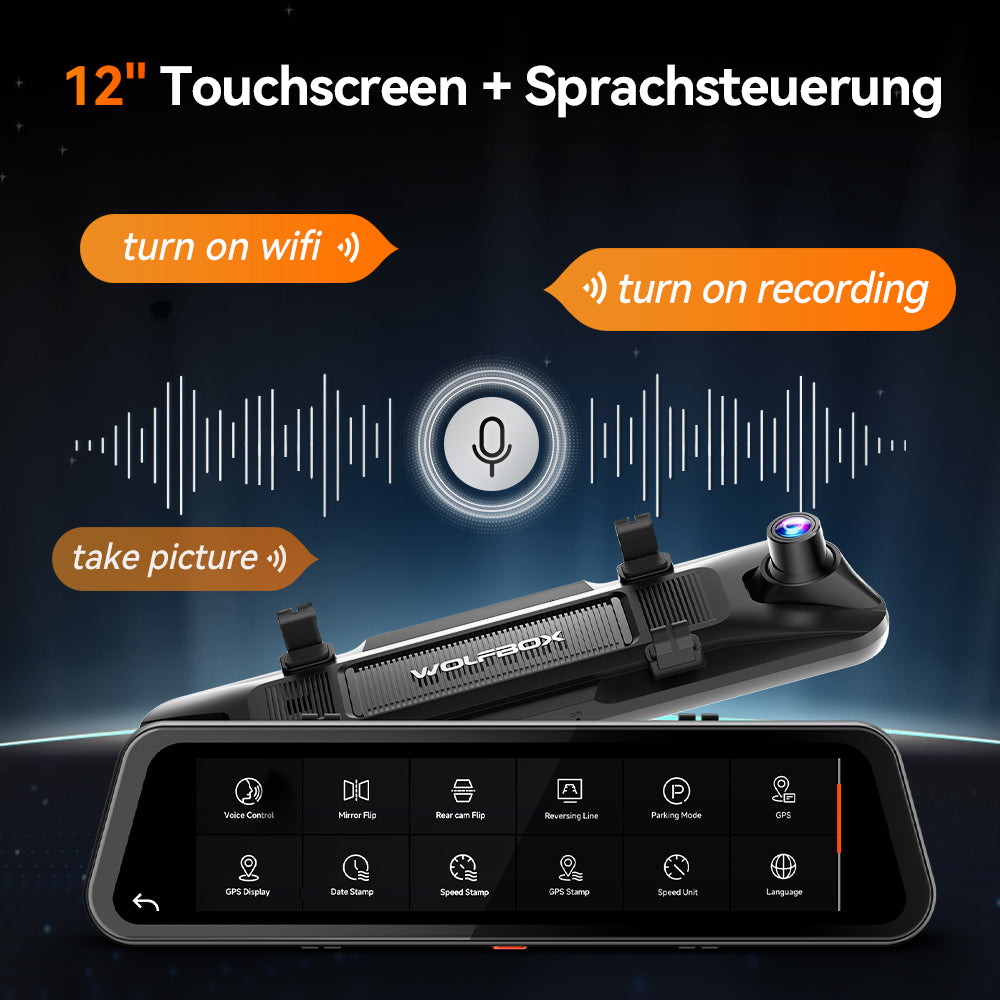 WOLFBOX G900 TriPro Stoßfänger-Version 3-Kanal Rückspiegel-Dashcam