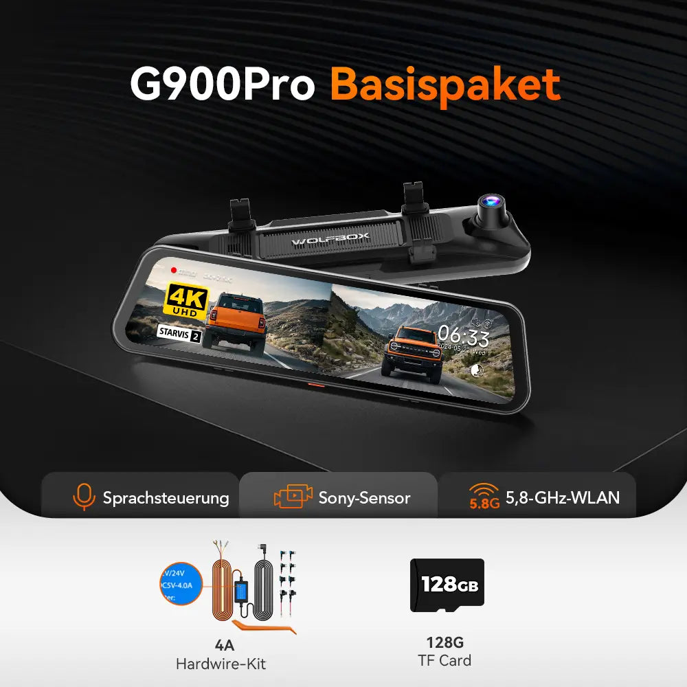 WOLFBOX G900Pro Smarte Rückspiegel-Dashcam mit Rückfahrkamera