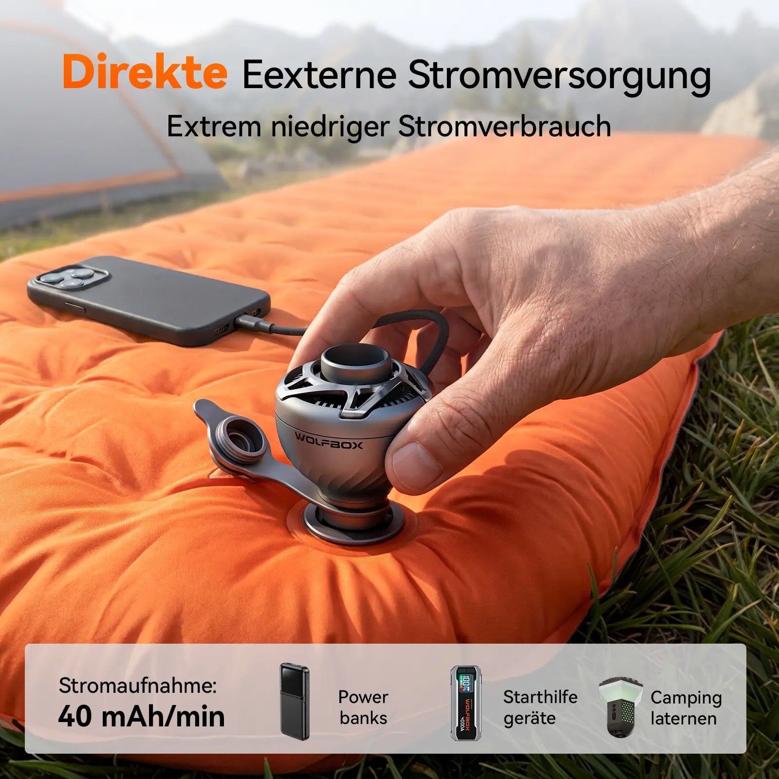 WOLFBOX MegaFlow Mini Tragbare Luftpumpe