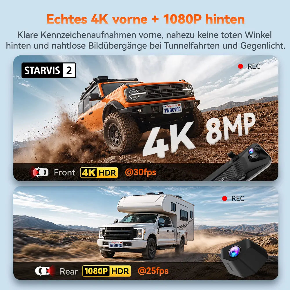 WOLFBOX G900 Core 12" 4K Front- und 1080P Rückkamera STARVIS 2 IMX678 Spiegel-Dashcam
