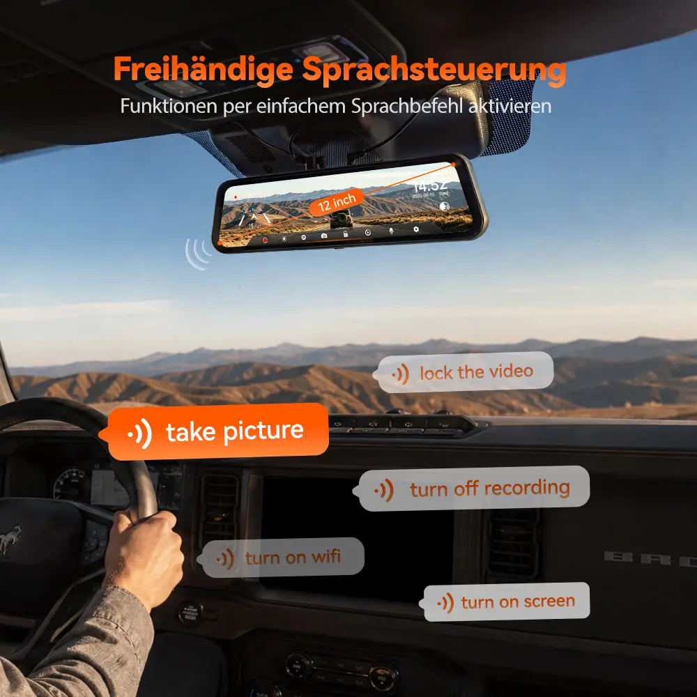 WOLFBOX G900 Core 12" 4K Front- und 1080P Rückkamera STARVIS 2 IMX678 Spiegel-Dashcam