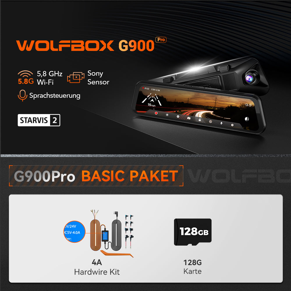 WOLFBOX G900Pro 12MP WiFi Smart Touchscreen Rückspiegel Dashcam Spiegel