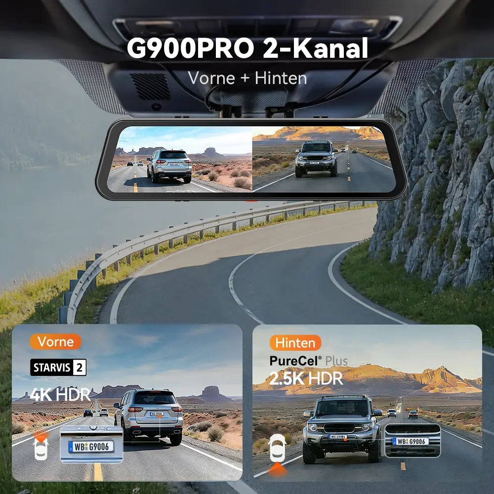 WOLFBOX 12'' 4K Sony STARVIS 2 Touchscreen Rückspiegel-Dashcam mit 30 Monate Garantie